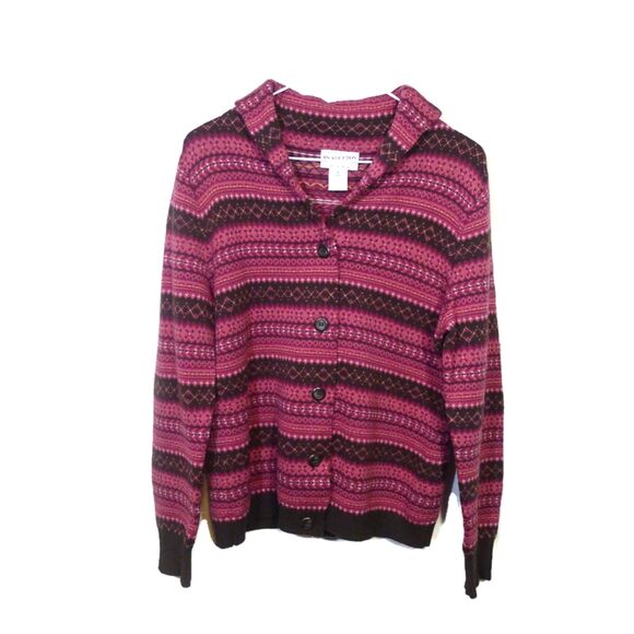 Pendleton Merino Wool Printed Cardigan Sweater - Pink/Brown/Orange M